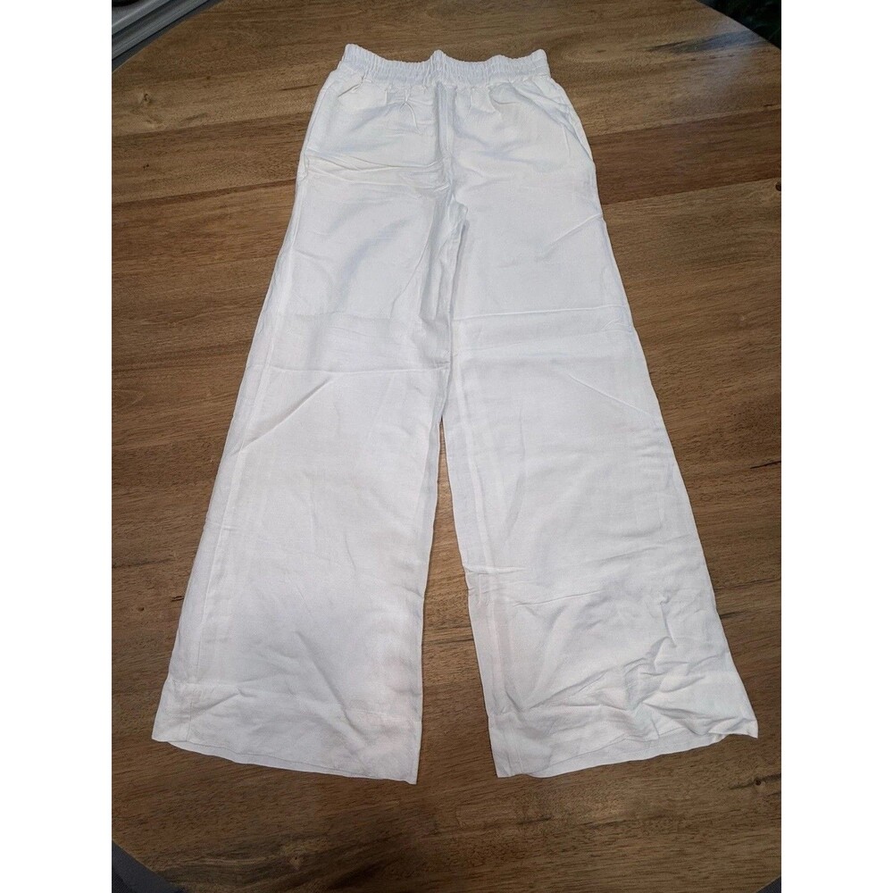 Evereve Woman's Linen Blend Pants Size Small Wide Leg Pull‎ On Elastic Waist